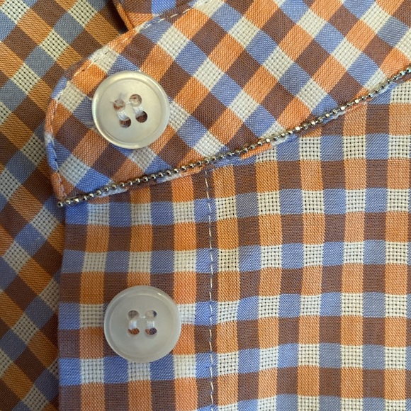 Lafayette 148 New York Orange and Blue Checkered Button Down Shirt - Picture 5 of 7